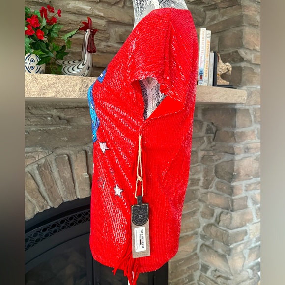 Double D Ranch Red Sequin Top with Blue and White Accents - Picture 4 of 7